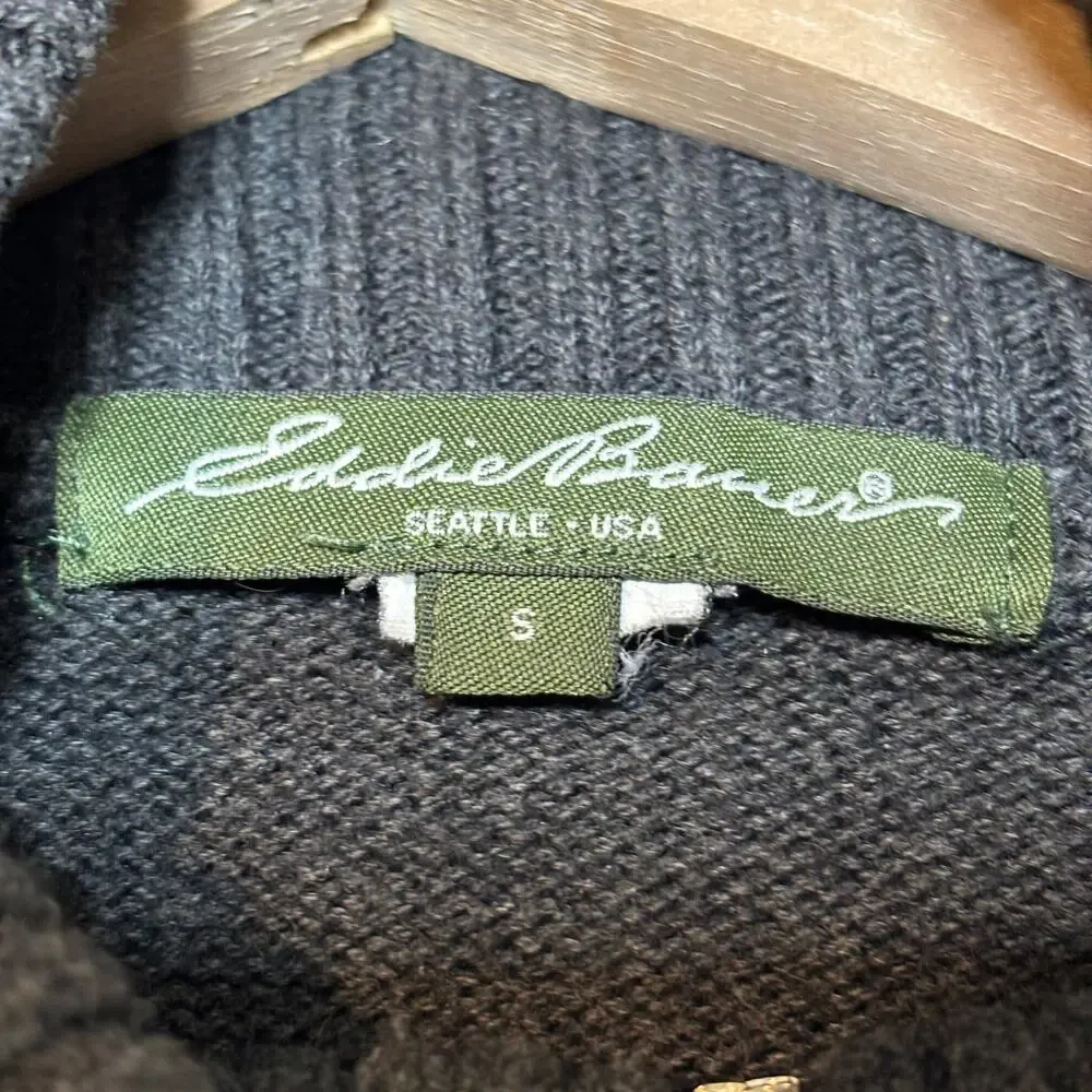 Eddie Bauer Women Sweater M Dark Gray Ribbed Quarter Zip Minimalist Quiet Luxury